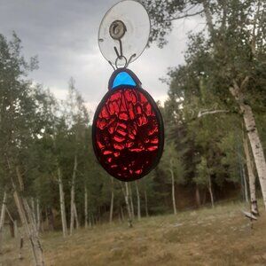 Beautiful Red Stained Glass Ladybug. Suncatcher. 4" X 3"